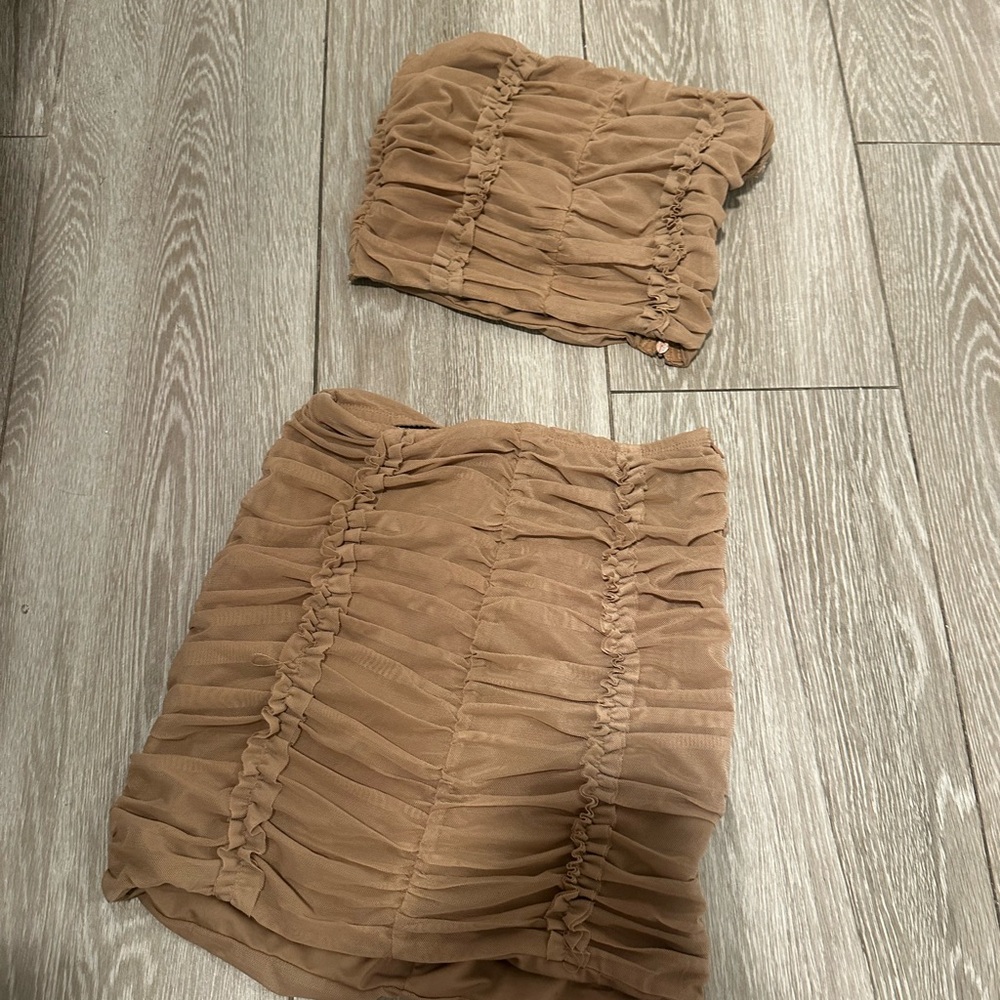 Princess Polly beige mesh skirt set